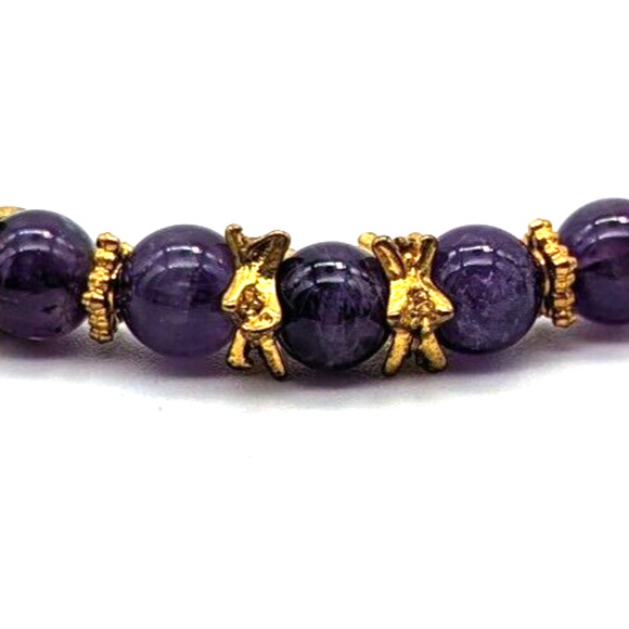 Stauer Genuine Amethyst Beaded Necklace Graduated with Gold Plated Spacers - Picture 4 of 12
